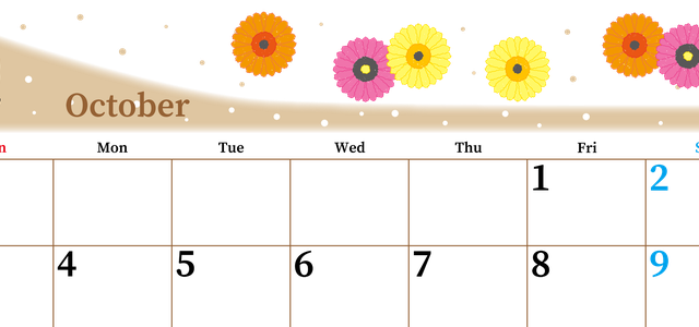 2027年10月横型の日曜始まり ダリアの花イラストのおしゃれA4無料カレンダー