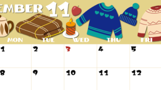 2027年11月横型の日曜始まり セーターがかわいいイラストA4無料カレンダー