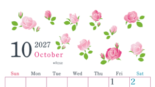 2027年10月縦型の日曜始まり ローズがかわいいイラストA4無料カレンダー