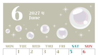 2027年6月縦型の月曜始まり 誕生石のイラストがおしゃれなA4無料カレンダー