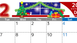 2027年12月横型の月曜始まり クリスマスの夜イラストのかわいいA4無料カレンダー 【No.202700231201】