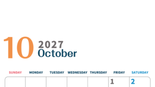 2027年10月縦型日曜始まり 書き込みしやすい文字が大きなA4無料シンプルなおすすめカレンダー 【No.202701091010】