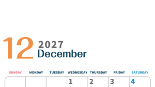 2027年12月縦型日曜始まり 書き込みしやすい文字が大きなA4無料シンプルなおすすめカレンダー 【No.202701091210】