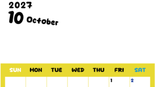 2027年10月縦型日曜始まり 書き込みしやすい文字が大きな無料ダウンロードができるシンプルなカレンダー(A4サイズ) 【No.202701111010】