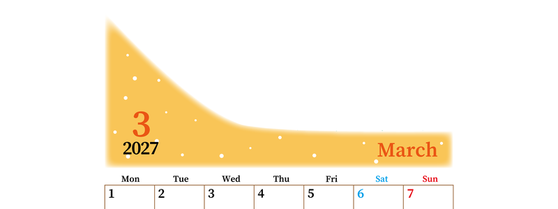 2027年3月縦型月曜始まり パステルカラーのシンプルで大きい文字が見やすく書き込みも楽な無料カレンダー 【No.202701120311】