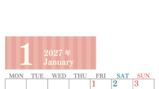 2027年1月縦型月曜始まり シンプルで罫線がはっきりしている数字が大きい見やすいカレンダー／ダウンロード無料 【No.202701130111】