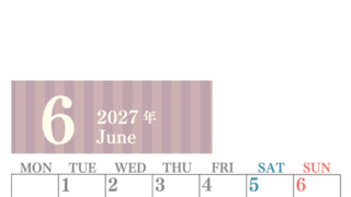 2027年6月縦型月曜始まり シンプルで罫線がはっきりしている数字が大きい見やすいカレンダー／ダウンロード無料 【No.202701130611】