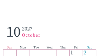 2027年カレンダー印刷用10月は縦向きで日曜始まり シンプルかつインクを節約できるフリー素材 【No.202701151010】