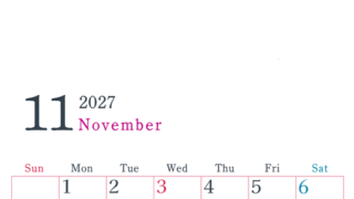 2027年カレンダー印刷用11月は縦向きで日曜始まり シンプルかつインクを節約できるフリー素材 【No.202701151110】