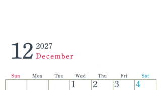 2027年カレンダー印刷用12月は縦向きで日曜始まり シンプルかつインクを節約できるフリー素材 【No.202701151210】