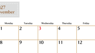 2027年11月カレンダー(無料)はシンプルでスケジュールを書き込みやすい横型の日曜始まりカレンダー♪ 【No.202701171100】
