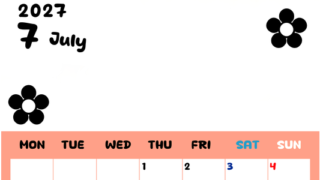7月カレンダー2027年(無料)は縦型月曜始まり でフラワーシルエットがかわいいシンプルお花デザイン 【No.202701300711】