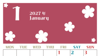 2027年1月カレンダーは縦型月曜始まりでフラワーシルエットが上品でおしゃれ（無料） 【No.202701330111】