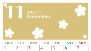 2027年11月カレンダーは縦型月曜始まりでフラワーシルエットが上品でおしゃれ（無料） 【No.202701331111】