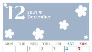 2027年12月カレンダーは縦型月曜始まりでフラワーシルエットが上品でおしゃれ（無料） 【No.202701331211】
