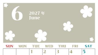 2027年6月カレンダーは縦型日曜始まりでフラワーシルエットが上品でおしゃれ（無料） 【No.202701330610】