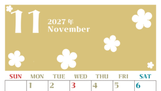 2027年11月カレンダーは縦型日曜始まりでフラワーシルエットが上品でおしゃれ（無料） 【No.202701331110】