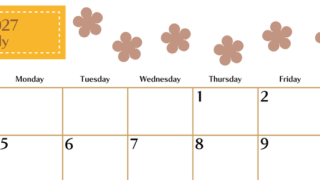 7月カレンダー2027年(無料)は横型日曜始まりでベージュの花がおしゃれなA4印刷用 【No.202701340700】