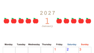 1月カレンダー2027年(無料&印刷用)は縦型月曜始まりで旬のフルーツのイラストがおしゃれ：A4サイズ 【No.202701350111】