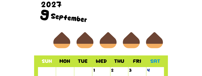 2027年9月カレンダー(無料)は縦型日曜始まりで季節感あふれる果物のカラフルなイラストがかわいい(A4用紙印刷) 【No.202701360910】