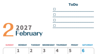 2月カレンダー2027年(印刷用)は縦型日曜始まりでToDoリストつき♪使いやすいおすすめ無料素材♪ 【No.202701390210】