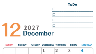 12月カレンダー2027年(印刷用)は縦型日曜始まりでToDoリストつき♪使いやすいおすすめ無料素材♪ 【No.202701391210】