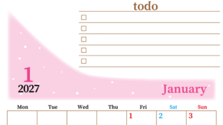 2027年1月カレンダーは縦型月曜始まりでToDoリストつき！毎月色違いで継続の習慣化が簡単！ダウンロード無料 【No.202701410111】