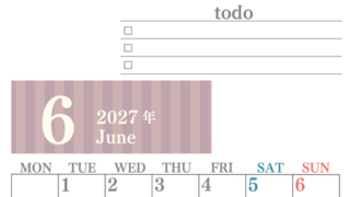 カレンダー2027年(無料)6月は縦型月曜始まりで使いやすい！勉強の計画におすすめのToDoリストつき(A4印刷) 【No.202701420611】