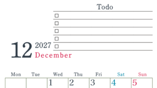 2027年12月カレンダーは縦型月曜始まりで使い方はシンプルなToDoリストつき♪無料ダウンロード・A4印刷 【No.202701441211】