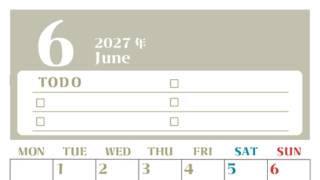 6月カレンダー2027年(無料)は縦型月曜始まり♪ToDoリストで勉強や自己啓発の継続を／A4サイズ 【No.202701450611】