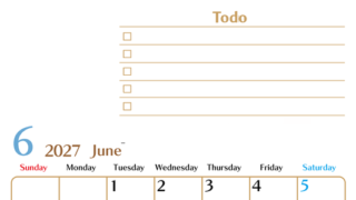 カレンダー2027年6月は縦型日曜始まりでToDoリストもあるのでスケジュール計画がしやすい：無料 【No.202701460610】
