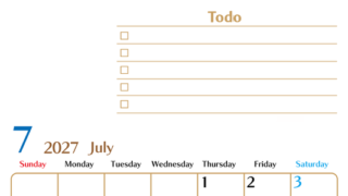 カレンダー2027年7月は縦型日曜始まりでToDoリストもあるのでスケジュール計画がしやすい：無料 【No.202701460710】