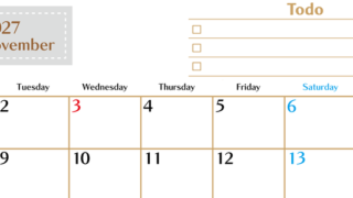 カレンダー2027年11月は横型月曜始まりでToDoリストもあるのでスケジュール計画がしやすい：無料 【No.202701461101】