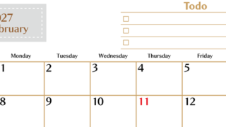 カレンダー2027年2月は横型日曜始まりでToDoリストもあるのでスケジュール計画がしやすい：無料 【No.202701460200】