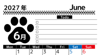 2027年6月カレンダー(印刷用)は縦型月曜始まりのToDoリスト付無料素材♪資格や受験勉強の計画におすすめ♪ 【No.202701500611】