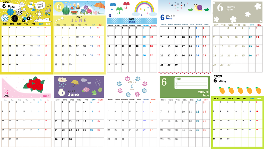 カレンダー2027年6月(無料)まとめ！罫線がはっきり＆かわいいおしゃれイラスト付き