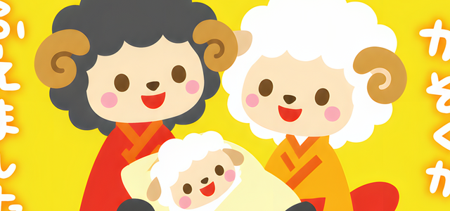 赤ちゃん出産報告を2027年年賀状テンプレートで！干支の羊がかわいい和風イラスト