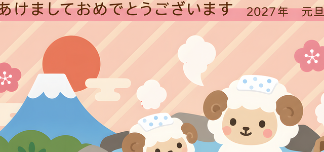 温泉のイラストがかわいい年賀状で2027年のスタートダッシュを！無料未年イラスト