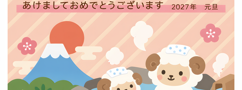 温泉のイラストがかわいい年賀状で2027年のスタートダッシュを！無料未年イラスト