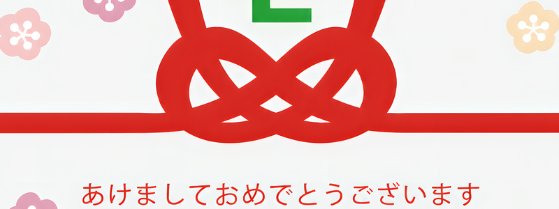 2027年・未年用！水引の和風デザインがお洒落で可愛いイラストの年賀状用テンプレート！