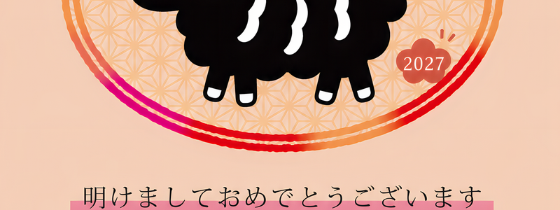 無料！令和9年の和風テイスト年賀状テンプレート！干支の羊のシルエットがお洒落なイラスト！