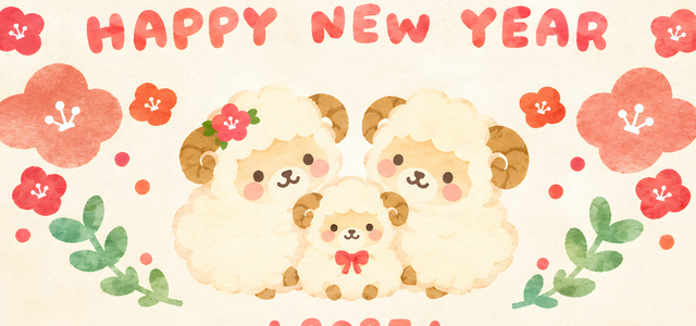 可愛い2027年の年賀状！無料イラストの干支の羊の赤ちゃん・親子がキュートでポップ！