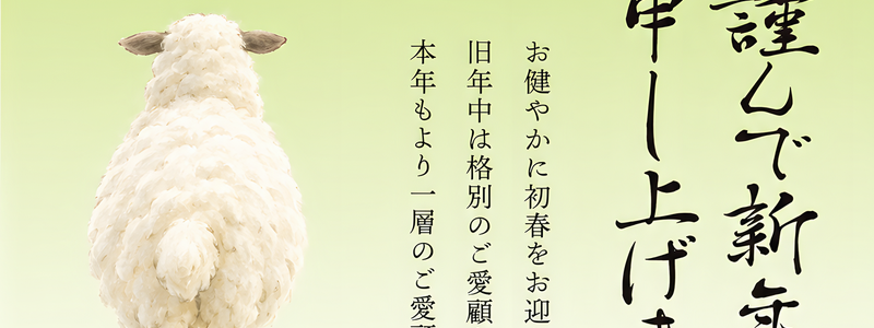 無料で使えるテンプレート！2027年の年賀状を簡単に作れる！お洒落な干支の羊・お客様へのビジネス挨拶文あり！