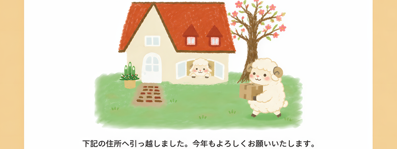 2027年の年賀状はテンプレートを使って簡単に作成しよう！干支の羊のお洒落なイラストと一緒に引っ越し報告も！