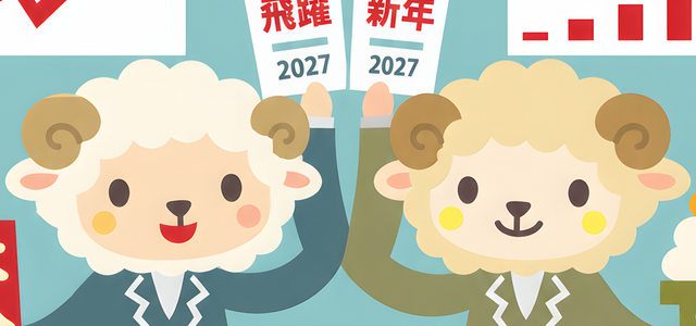 2027年は干支の羊がかわいいビジネス無料テンプレートでお客様に年賀状を（挨拶文有）