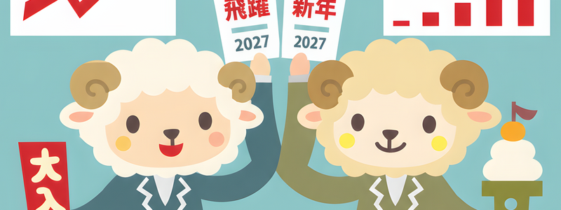 2027年は干支の羊がかわいいビジネス無料テンプレートでお客様に年賀状を（挨拶文有）