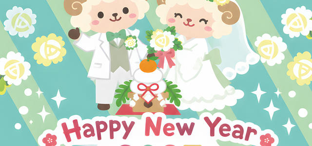 結婚報告が出来る2027年の無料年賀状が干支の羊イラストがかわいい