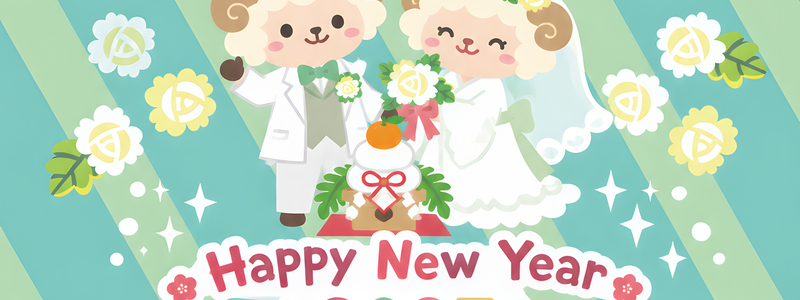 結婚報告が出来る2027年の無料年賀状が干支の羊イラストがかわいい