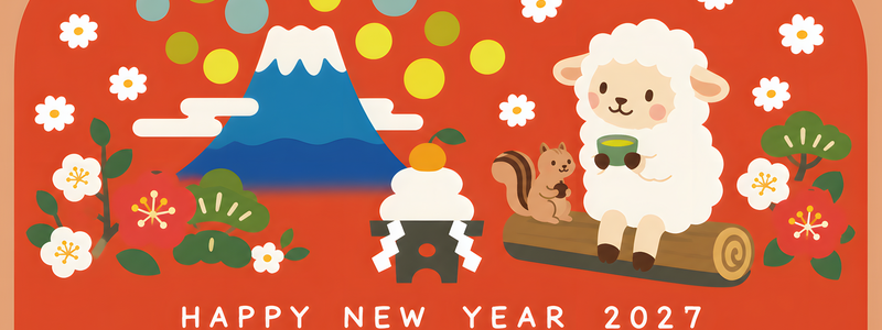 富士山がおしゃれな年賀状テンプレートは2027年に使える干支の羊イラスト付