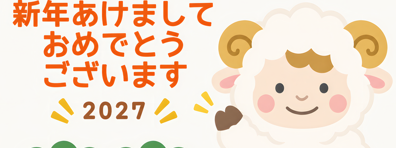 2027年の年賀状は可愛いデザインで！未年の被り物・着ぐるみの男の子イラストのテンプレート！